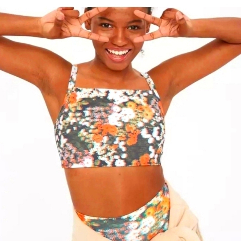 Aerie Offline Blurred 3D Floral Sports Bra Bralette S EUC!